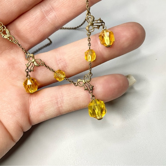 Art Deco Uranium Glass Bows Drops Necklace 20’s/30’s Original Antique - Picture 7 of 10